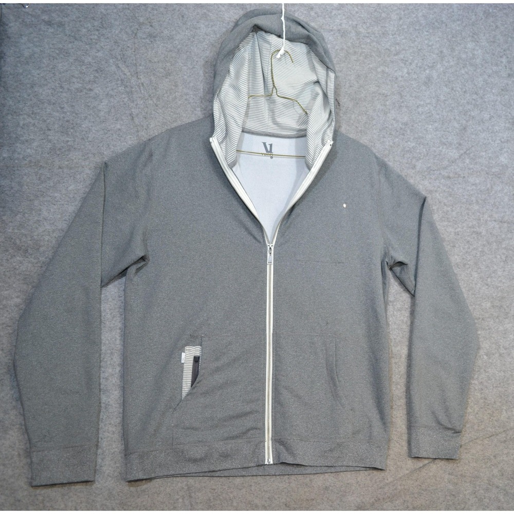 Vuori Hoodie Mens L Gray Full Zip Lined Hood Stretch Pockets Athletic Sweatshirt